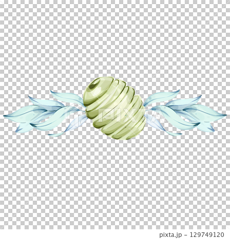 Olives and olive oil in watercolor illustrations showcase the beauty of Italian cuisine and nature frame, border, arrangement 129749120