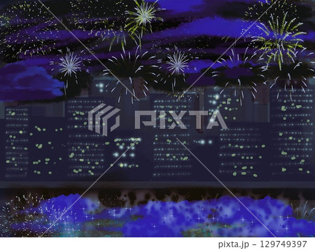花火大会とビル群 花火大会とビル群 129749397