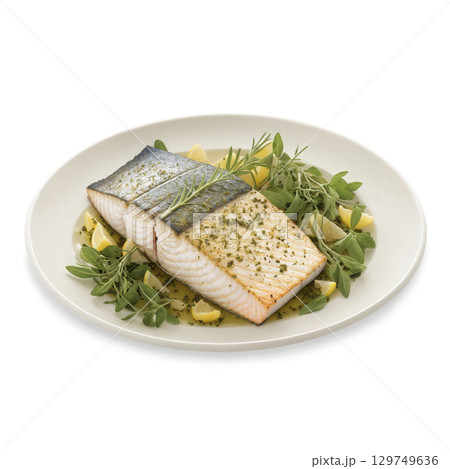 Mahi Mahi with Lemon and Oregano - A grilled or baked fish, often mahi-mahi, seasoned with olive oil, lemon, Mahi Mahi with Lemon and Oregano - A grilled or baked fish, often mahi-mahi, seasoned with olive oil, lemon, 129749636