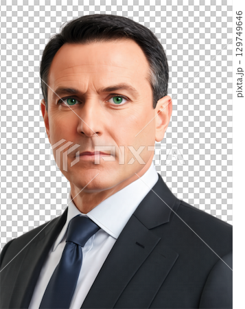 Middle-aged man with short black hair and sharp green eyes, a confident, composed expression. He is dressed in a formal Middle-aged man with short black hair and sharp green eyes, a confident, composed expression. He is dressed in a formal 129749646
