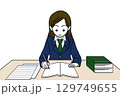 正面向きで勉強する女子高生（ブレザー制服） 129749655