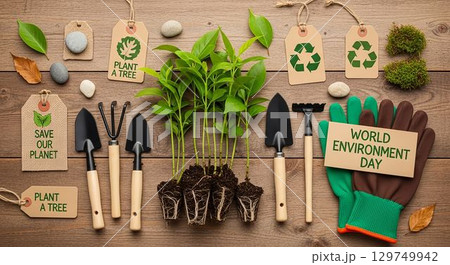 Celebrate World Environment Day by planting trees and taking action for the planet with essential gardening tools and supplies 129749942