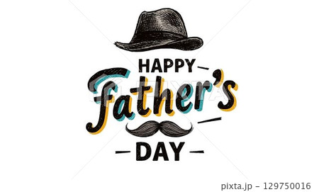 Creative Father's Day greeting design featuring a mustache and a cowboy hat in vibrant colors celebrating fatherhood and family moments 129750016