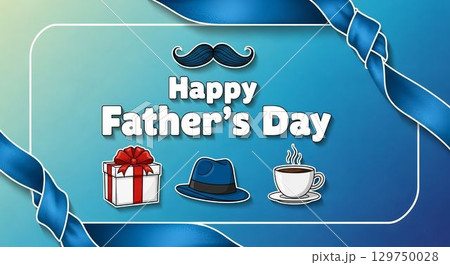 Celebrate Father's Day with meaningful gifts and warm moments, featuring coffee, a hat, and a present in a festive atmosphere 129750028