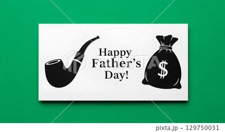 Creative greeting card design for Father's Day featuring a pipe and money bag in a vibrant background 129750031