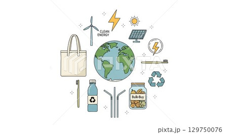 Exploring sustainable living concepts with clean energy, recycling, and eco-friendly choices 129750076