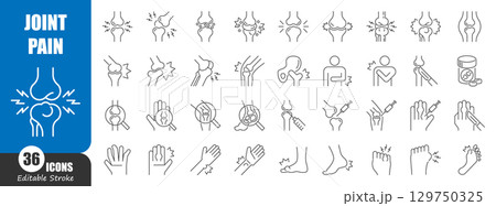 Joint pain thin line icon . Rheumatism concept . Editable stroke . Vector . Joint pain thin line icon . Rheumatism concept . Editable stroke . Vector . 129750325