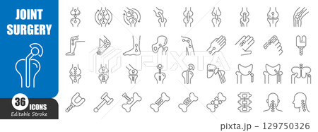 Joint replacement surgery thin line icon . Editable stroke . Vector . Joint replacement surgery thin line icon . Editable stroke . Vector . 129750326