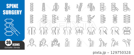 Spine surgery thin line icon . Editable stroke . Vector . Spine surgery thin line icon . Editable stroke . Vector . 129750328