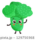 Happy green broccoli cartoon style vector illustration cartoon character standing and smiling 129750368