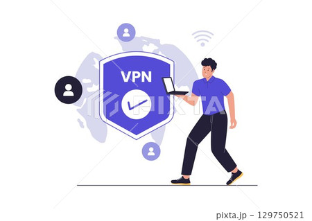 Man Using VPN for Secure Internet Connection...のイラスト素材 [129750521] - PIXTA