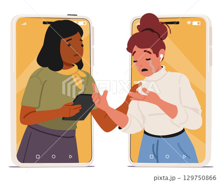 Empathetic psychotherapist supporting crying woman client during online psychotherapy session Empathetic psychotherapist supporting crying woman client during online psychotherapy session 129750866