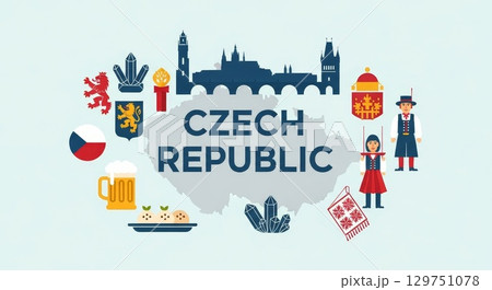 Czech Republic Travel and Culture Vector Illustration Set 129751078
