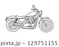 バイク　アメリカン　線画　横向き　大型バイク　シルエット 129751155
