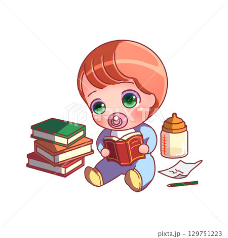 本を読むギフテッドの赤ちゃん 本を読むギフテッドの赤ちゃん 129751223