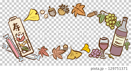 かわいい千歳飴とワインのフレームイラスト　カラー 129751371