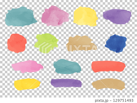水彩の見出し、吹き出し素材イラストセット(カラフル・赤・紫・青・黄色・水色・緑・茶色) 水彩の見出し、吹き出し素材イラストセット(カラフル・赤・紫・青・黄色・水色・緑・茶色) 129751493