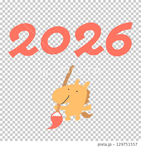 2026と筆を持つ馬のかわいい年賀状テンプレート 正方形・SNS用・LINE・Instagram 2026と筆を持つ馬のかわいい年賀状テンプレート 正方形・SNS用・LINE・Instagram 129751557