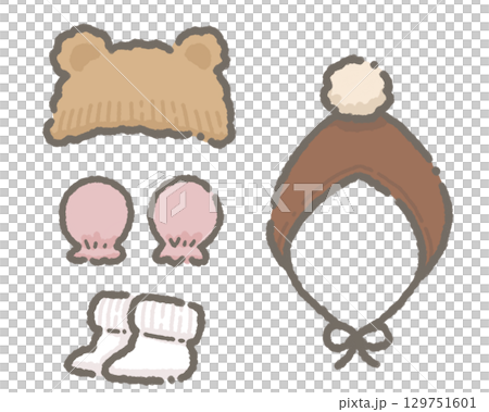 Baby winter accessories illustration Baby winter accessories illustration 129751601