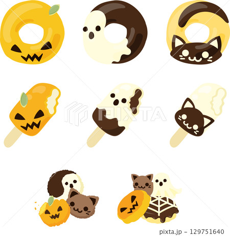 ハロウィンにぴったりなスイーツのイラストセットです。 129751640