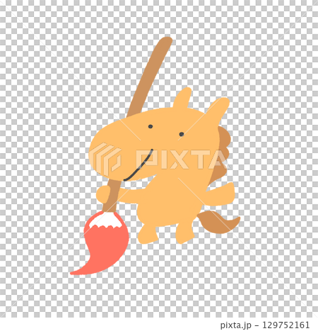 Cute hand-drawn illustration of a horse holding a brush 2026 New Year's material Cute hand-drawn illustration of a horse holding a brush 2026 New Year's material 129752161