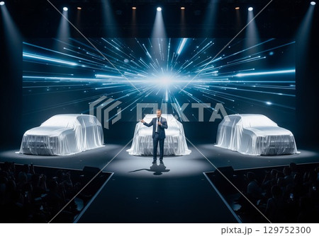 AI生成　ビジネスイメージ　新型車発表会とプレゼンする自動車メーカーのCEO 129752300