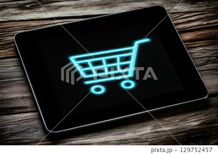 Seamless Online Checkout Process on Digital Tablet with Cart Icon Display 129752457
