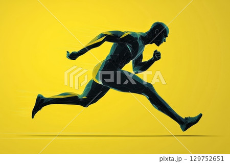 Dynamic Athlete Running with Creative Energy for Marathon Campaign Poster Design 129752651