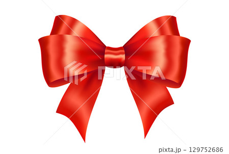 Shiny Red satin ribbon on white background. Vector Christmas gift, valentines day, birthday wrapping element 129752686