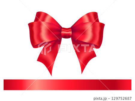 Shiny Red satin ribbon on white background. Vector Christmas gift, valentines day, birthday wrapping element Shiny Red satin ribbon on white background. Vector Christmas gift, valentines day, birthday wrapping element 129752687