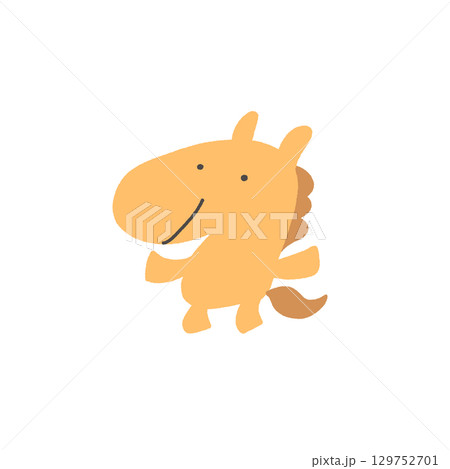 笑顔で立つ馬のかわいい手描きイラスト 2026 正月素材のイラスト素材