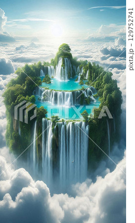 【スマホ壁紙用】幻想的な雲上の庭園 【スマホ壁紙用】幻想的な雲上の庭園 129752741