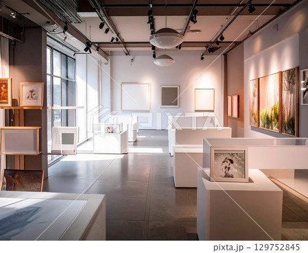 自然光が差し込む現代アートギャラリーの展示空間 129752845