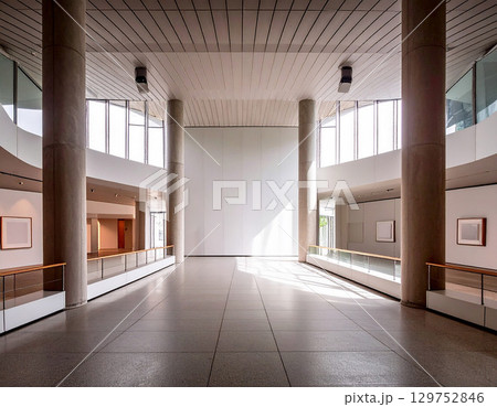 光が差し込む現代建築の広々とした美術館のホール 129752846