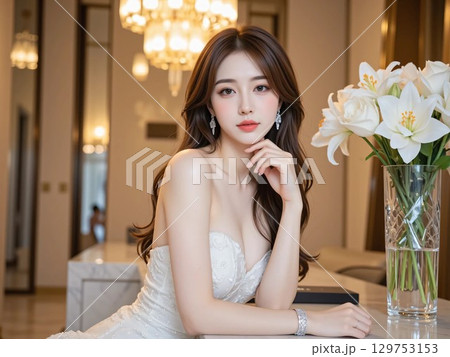 ドレスを着た美しい女性 129753153