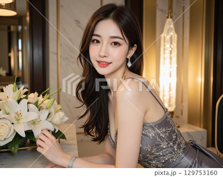 ドレスを着た美しい女性 129753160