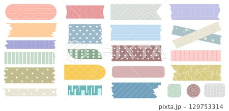 Cute washi tape of different sizes, shapes and colors 129753314
