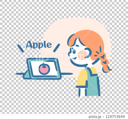 A girl learning English on a tablet 129753649