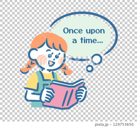 A girl reading a story written in English 129753650