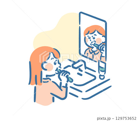 洗面所で歯磨きをする女の子 129753652