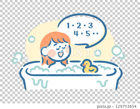 一個女孩一邊泡澡一邊數數字 129753654