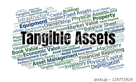 Tangible Assets Word Cloud. Key Concepts On Property, Equipment, Valuation, Ownership, Depreciation, And Financial Reporting In Accounting And Business Management. Tangible Assets Word Cloud. Key Concepts On Property, Equipment, Valuation, Ownership, Depreciation, And Financial Reporting In Accounting And Business Management. 129753929