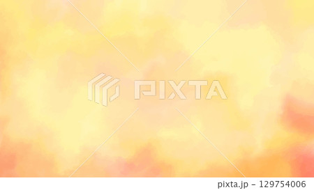 黄色、オレンジのカラフルな水彩テクスチャ背景　ベクターイラスト　テンプレート　16:9　文字スペース 129754006