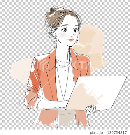 一位女性的手繪插圖 129754817