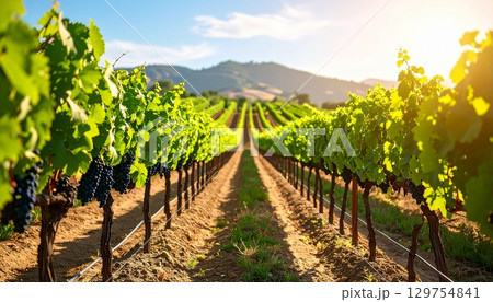 青空が広がる葡萄畑 青空が広がる葡萄畑 129754841