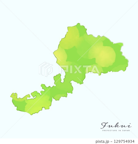 水彩で描いた、福井県の地図。日本の47都道府県の地図シリーズ 129754934