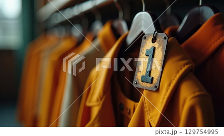 Vintage Soviet Coat Check Tag on Wooden Hanger - School Memories Macro Shot 129754995