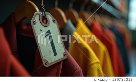 Vintage Soviet Coat Check Tag on Wooden Hanger - School Memories Macro Shot 129755012