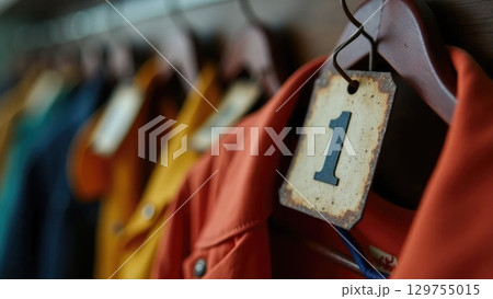 Vintage Soviet Coat Check Tag on Wooden Hanger - School Memories Macro Shot 129755015