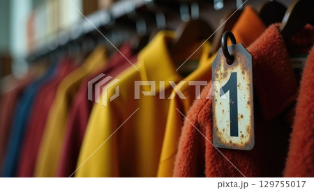 Vintage Soviet Coat Check Tag on Wooden Hanger - School Memories Macro Shot Vintage Soviet Coat Check Tag on Wooden Hanger - School Memories Macro Shot 129755017